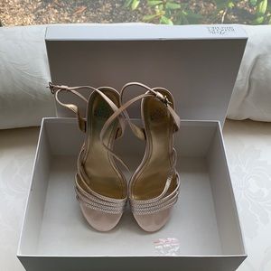 Badgley Mischka Crystal ankle strap wedges